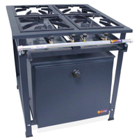 Fogão Industrial 4 Bocas Alta Pressão P7 com Forno 126L Tampa Pintada MetalFour