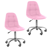 Kit 02 Cadeiras Office Eiffel Botonê Ajustável Base Giratória - Rosa