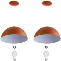 2 Lustres Pendente Meia Lua 40cm Alumínio Cobre + Lampada