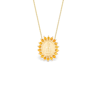 Pingente Medalha N.Sra. Aparecida em Ouro Amarelo 18k com Citrinos, 20mm