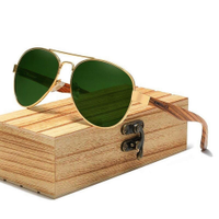 Oculos de Sol Artesanal Hastes de Madeira Estilo Classico Aviador Polarizados com Proteção Uv400 - Verde Musgo - Único