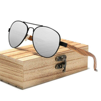 Oculos de Sol Artesanal Hastes de Madeira Estilo Classico Aviador Polarizados com Proteção Uv400 - Cinza - Único