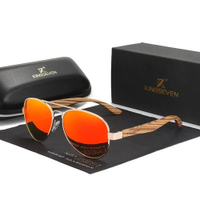 Oculos de Sol Artesanal Hastes de Madeira Estilo Classico Aviador Polarizados com Proteção Uv400 - Laranja - Único