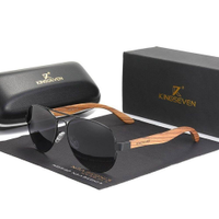 Oculos de Sol Artesanal Hastes de Madeira Estilo Classico Aviador Polarizados com Proteção Uv400 - Preto - Único