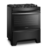 Fogão 5 Bocas Continental Preto Mesa de Vidro, Forno Eco Turbo e Tripla Chama (FC5GB) - Bivolt