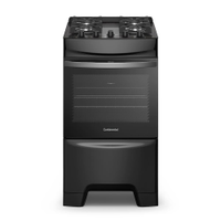 Fogão 4 Bocas Continental Preto Mesa de Vidro, Forno Eco Turbo e Grades Ferro Fundido (FC4GB) - Bivolt
