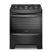 Fogão 5 Bocas Continental Preto Mesa de Vidro, Forno Eco Turbo e Tripla Chama (FC5GB) - Bivolt