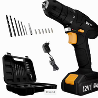 Parafusadeira e Furadeira Wap BPF 12K3 Black a Bateria Li-Ion 12V Carregador com Maleta e Kit de 13 Acessórios - Bivolt