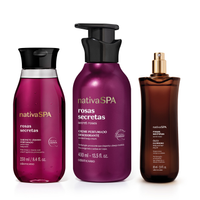 Combo Nativa SPA Rosas Secretas: Sabonete Líquido 250ml + Óleo Multifuncional Corpo E Cabelos 85ml + 1 Creme Perfumado Corporal 400ml