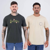 Kit 02 Camisetas Hang Loose Cinza Escuro e Bege