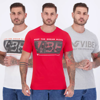 Kit 3 Camisetas Vibe Branca Vermelha e Cinza