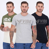 Kit 3 Camisetas Vibe Cinza Preta e Verde