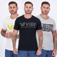 Kit 3 Camisetas Vibe Preta Cinza e Branca