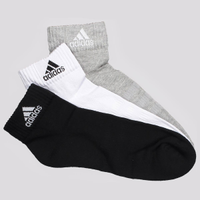 Kit Meia Adidas Logo Cano Médio 3 Pares Branca Preta e Cinza