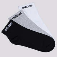 Kit Meia Adidas Logo Linear ESS 3 Pares Cano Médio Cinza Branca e Preta