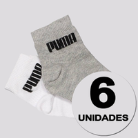 Kit Meia Puma Cano Médio 6 Pares Infantil Cinza e Branca