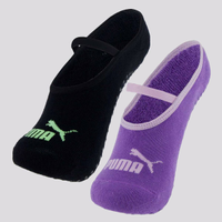 Kit Meia Puma Pilates Feminina 2 pares Roxa e Preta