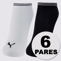 Kit Meia Puma Sapatilha 6 Pares Feminina Preta e Branca