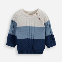 Suéter infantil de tricot texturizado listrado azul escuro
