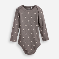 Body infantil de algodão manga longa floral cinza