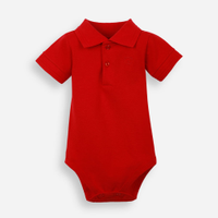 Body polo infantil de algodão manga curta com bordado vermelho