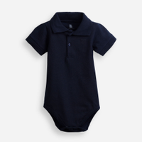 Body polo infantil de algodão manga curta com bordado azul