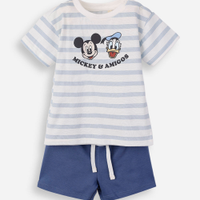 Conjunto curto infantil de algodão turma do mickey listrado azul
