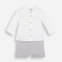 Conjunto curto infantil de algodão listrado off white