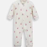 Macacão longo infantil de plush floral bege
