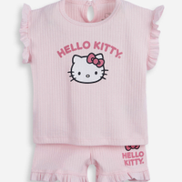 Conjunto infantil canelado hello kitty rosa