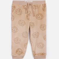 Calça jogger infantil de pelúcia leãozinho bege