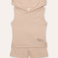 Conjunto infantil curto com capuz partiu parquinho bege
