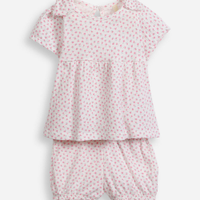 Conjunto infantil laços no ombro floral off white