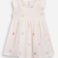 Vestido infantil de algodão manga curta corações off white