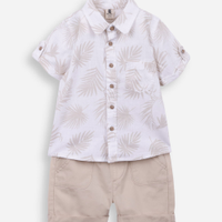 Conjunto curto infantil de algodão folhagem off white