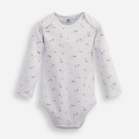 Body infantil de algodão manga longa floral azul
