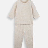 Conjunto infantil tricot bolinhas bege