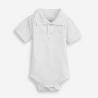 Body polo infantil de algodão manga curta com bordado off white