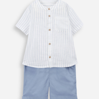 Conjunto curto infantil de algodão listrado azul