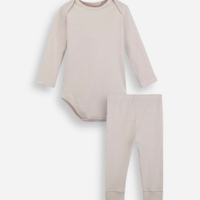 Conjunto infantil body e calça de algodão bege