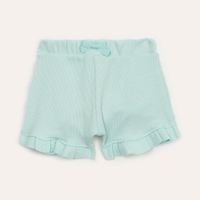 Short de algodão infantil canelado com babado verde