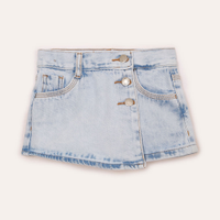 Short saia jeans infantil com transpasse azul