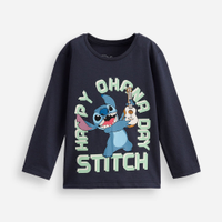 Camiseta infantil manga longa algodão stitch azul