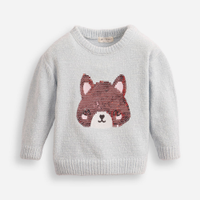 Suéter de tricot infantil ursinho de paetê azul
