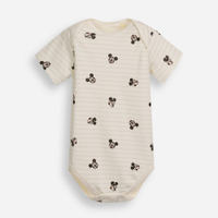 Body infantil de algodão manga curta listrado mickey off white