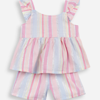Conjunto curto infantil de algodão com lurex listrado colorido