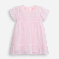 Vestido infantil manga curta poá rosa