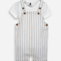 Jardineira infantil de algodão listrada off white