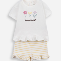 Conjunto infantil de algodão estampado amarelo