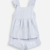 Conjunto infantil curto listrado azul